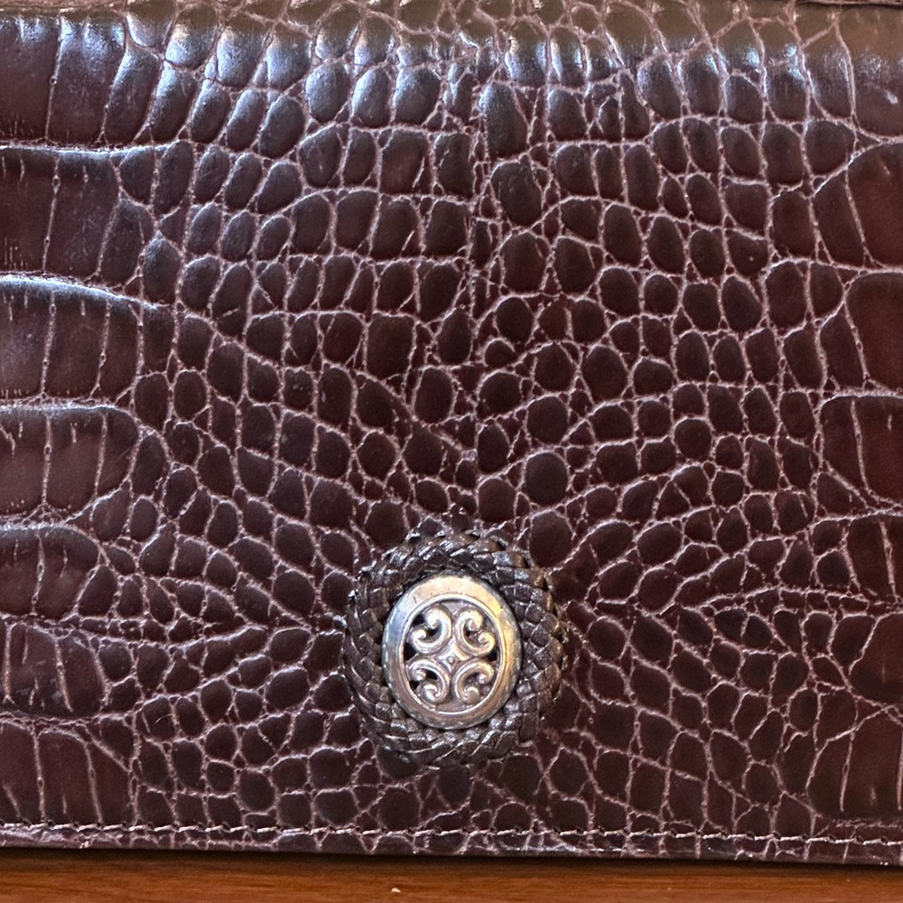 🌟7xHP🌟VTG 90s Brighton Croco Embossed Brown & Black Leather Organizer Wallet Bag - Picture 2 of 15